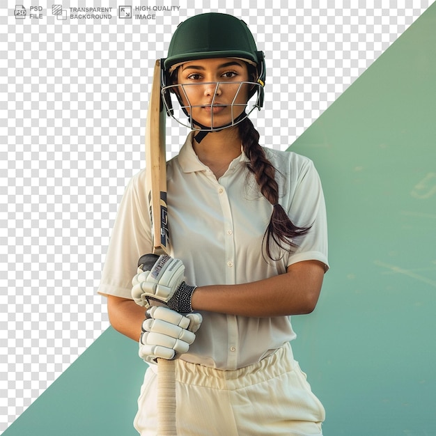 Portrait of a female cricketer on transparent background png