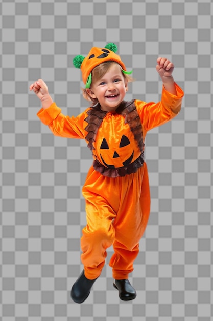 PSD portrait of funny child in halloween disguise dance on transparent background