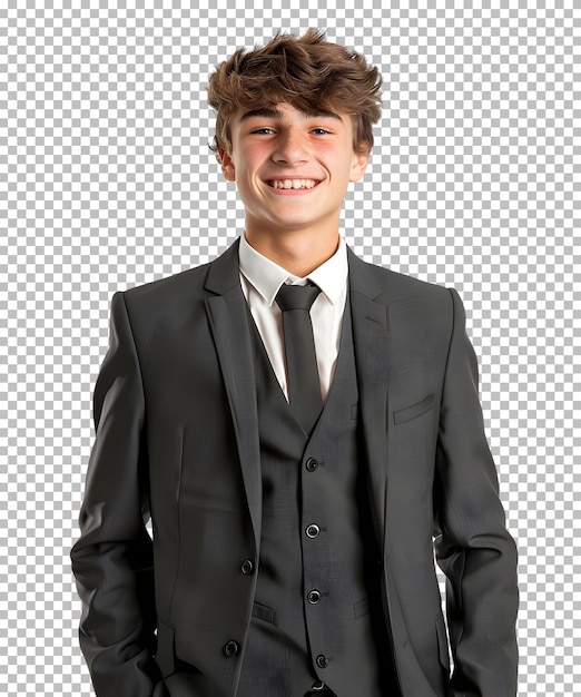 Portrait of a handsome young man in black suit isolated on transparent background