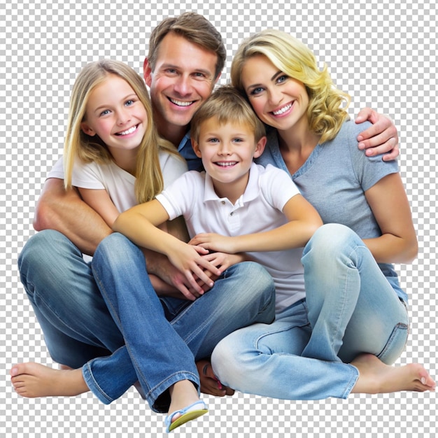 PSD portrait of a happy family sitting together and hu