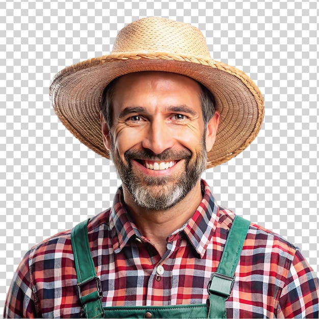 Portrait of happy farmer man isolated on transparent background