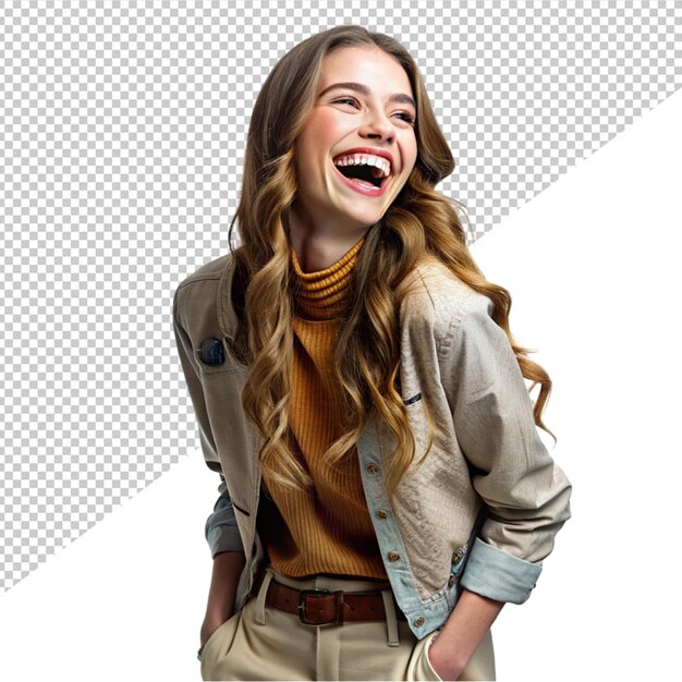 PSD portrait of a happy women laughing on transparent background