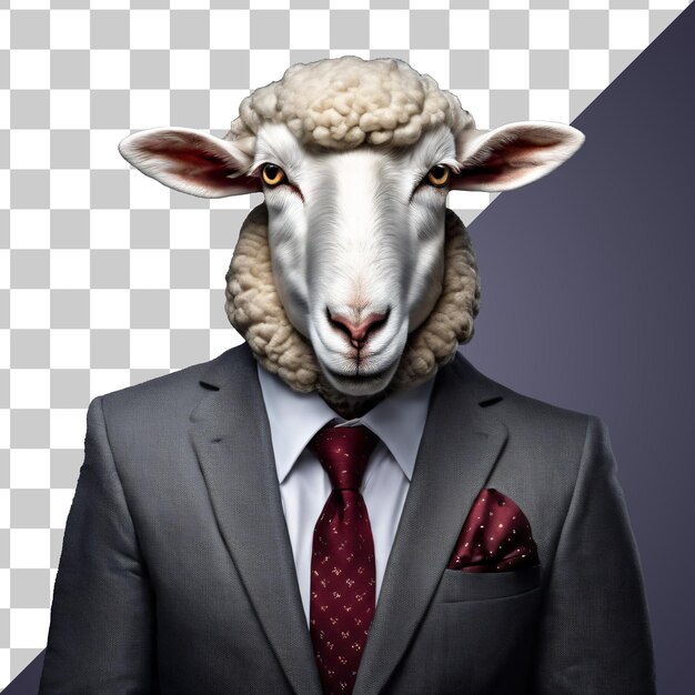 PSD portrait of humanoid anthropomorphic sheep wearing businessman suit isolated transparent