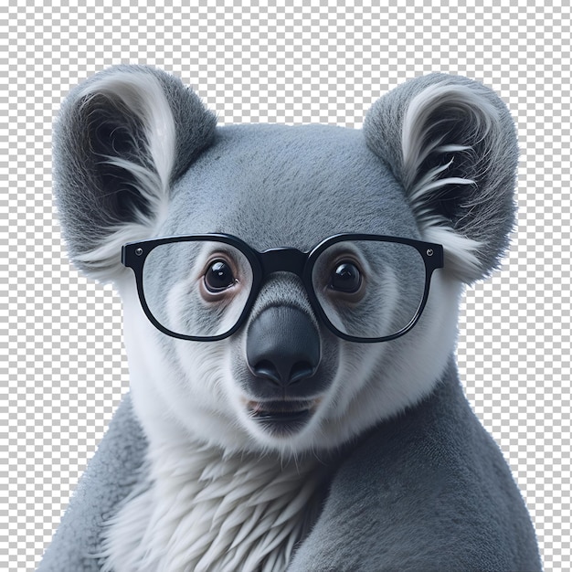 portrait of koala bear wearing glasses on transparent background Generative AI