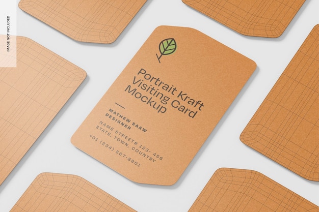 Portrait Kraft Visiting Cards Mockup Mosaic