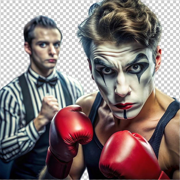 PSD portrait of a man boxing in makeup mime png