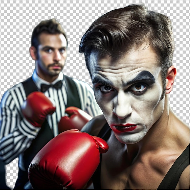 PSD portrait of a man boxing in makeup mime png