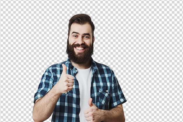 PSD portrait of man doing thumbs up on white isolated background