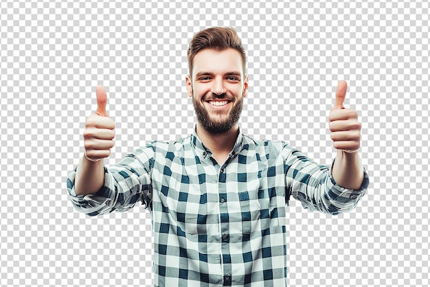 PSD portrait of man doing thumbs up on white isolated background