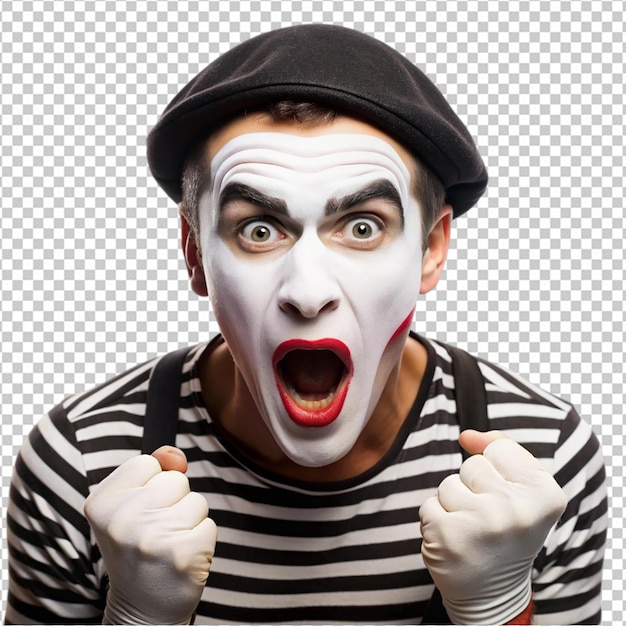 PSD portrait of a man with raised fists in makeup png