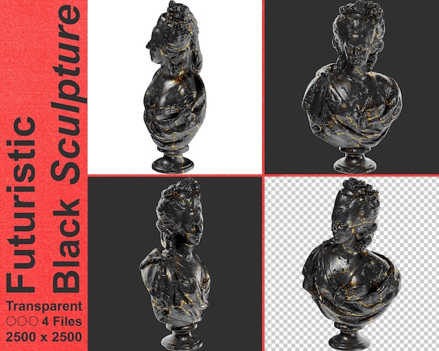 Portrait of Marie Antoinette Renaissance 3D Digital Bust Statue in Black Marble and Gold