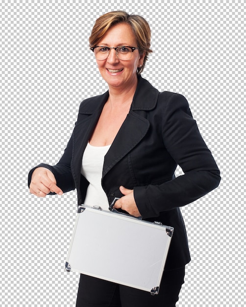 PSD portrait of a mature business woman holding a suitcase