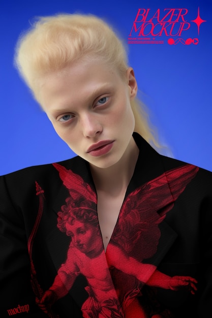 Portrait of model wearing blazer mockup