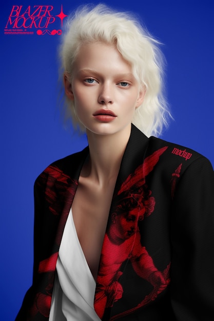 Portrait of model wearing blazer mockup