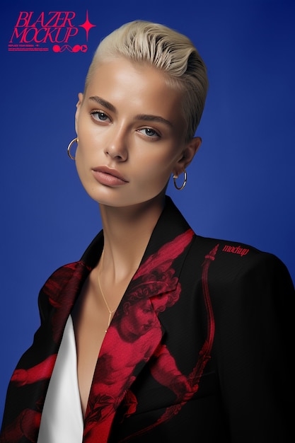 PSD portrait of model wearing blazer mockup