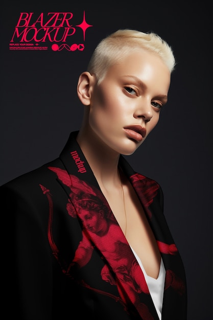 PSD portrait of model wearing blazer mockup