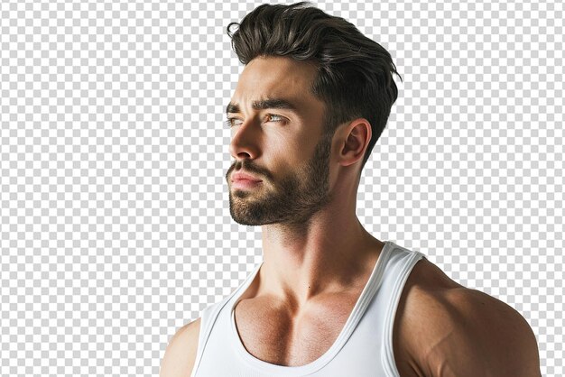 PSD portrait of a muscular male model isolated on white background