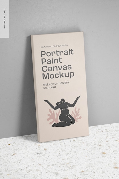 Portrait Paint Canvas Mockup, Leaned