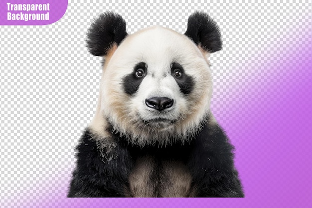 PSD portrait of panda bear looking at camera isolated on transparent background