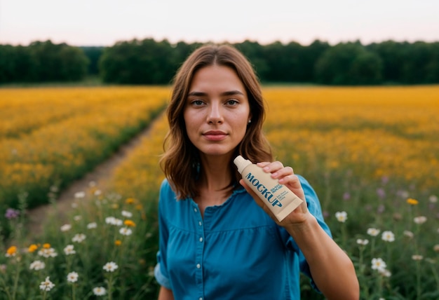 PSD portrait of person holding zero waste beauty product mockup