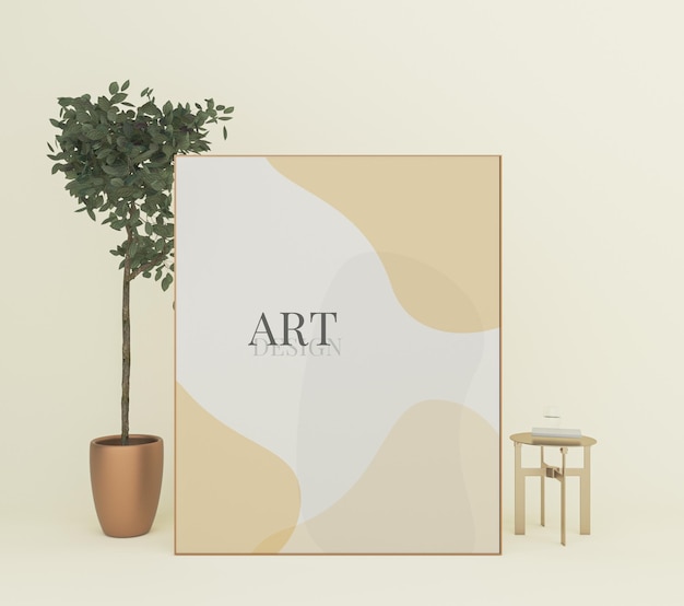 portrait photo frames mockup art design near potted plant