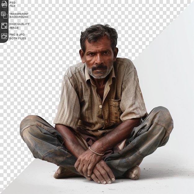 PSD portrait a poor indian man isolated on transparent background