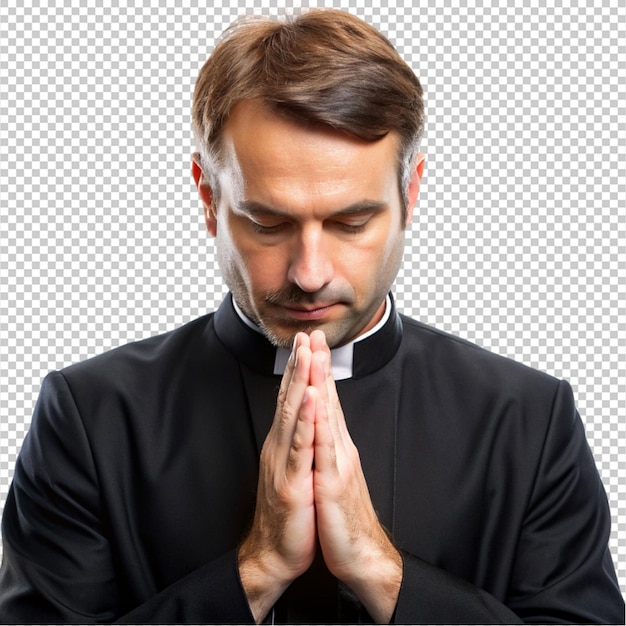 PSD portrait of a priest praying on transparent background