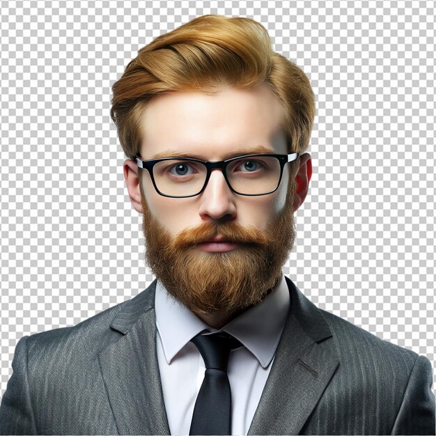 PSD portrait of redhead bearded male in eyeglasses png