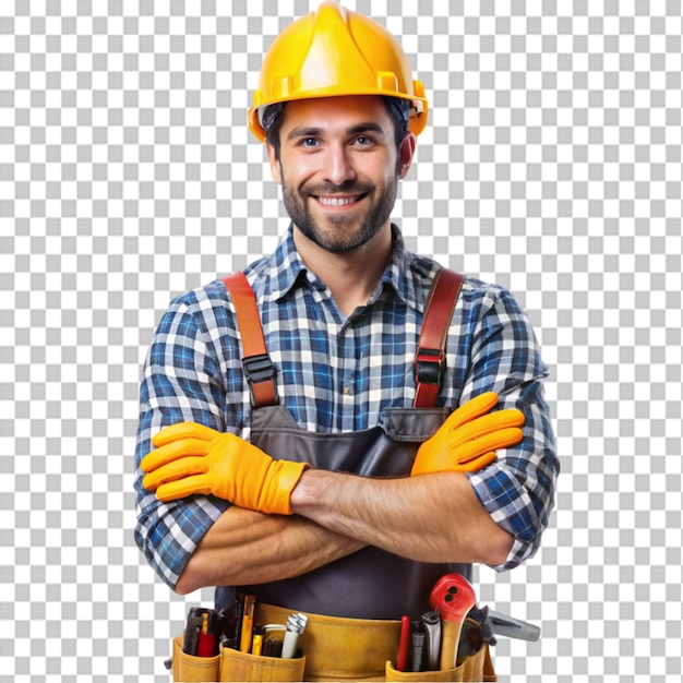 portrait of smiling handyman with tools