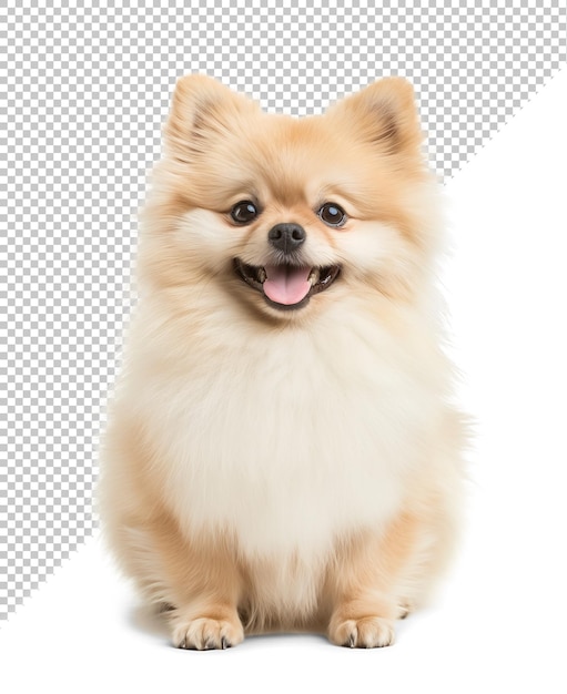 Portrait of a smiling happy Pomeranian dog on isolated background