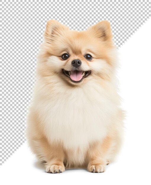 PSD portrait of a smiling happy pomeranian dog on isolated background