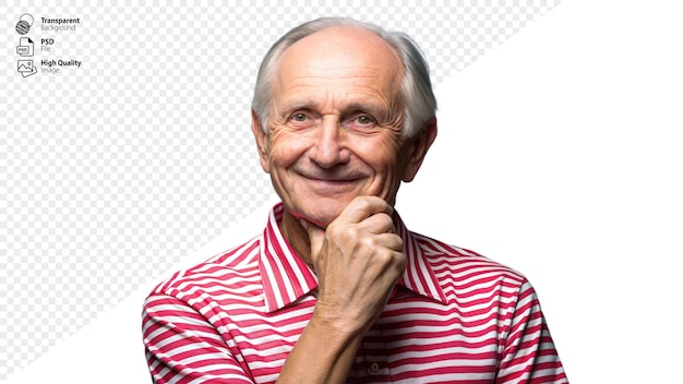 PSD portrait of a smiling senior man wearing a striped shirt