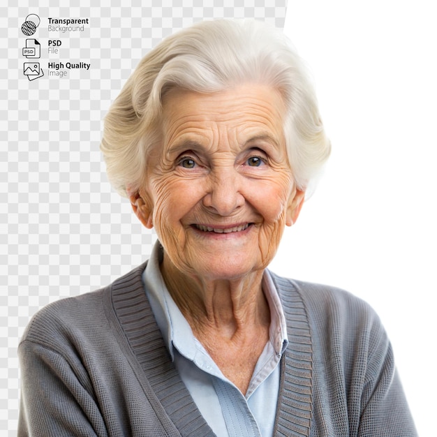 Portrait of a Smiling Senior Woman Wearing a Gray Sweater