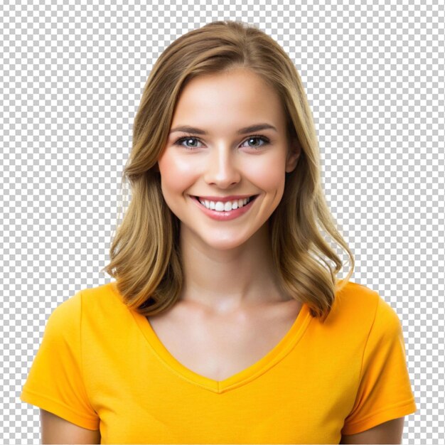 portrait of smiling young woman with orange yellow transparent background