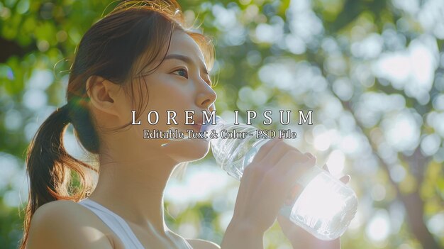 Portrait sport asian beauty body slim woman drinking water from a bottle while relax and feeling fresh