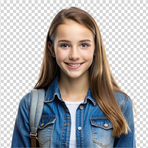 PSD portrait student girl wearing in denim jacket isolated on white background