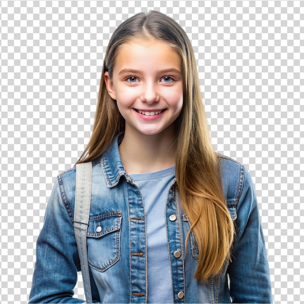 Portrait student girl wearing in denim jacket Isolated on white background