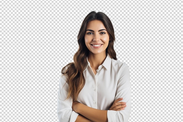 Portrait of successful and happy businesswoman isolated on a transparent background