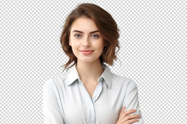 Portrait of successful and happy businesswoman isolated on a transparent background