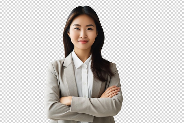 Portrait of successful and happy businesswoman isolated on a transparent background