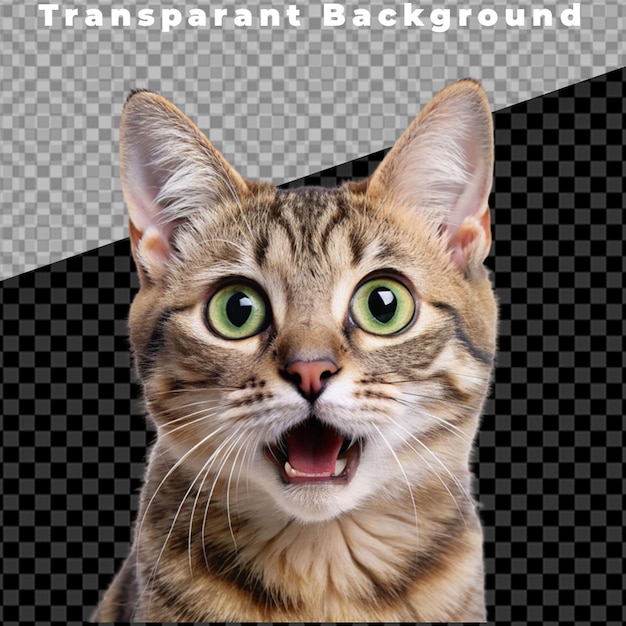 PSD portrait of a surprised funny cat closeup isolated on white background generative ai