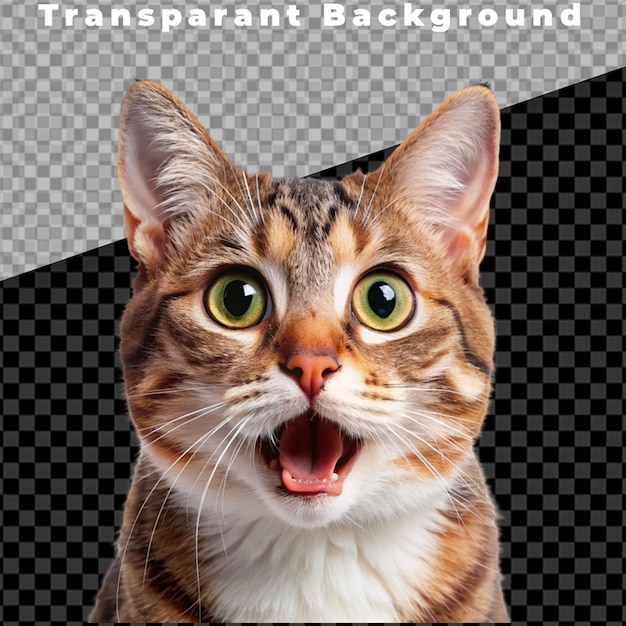 PSD portrait of a surprised funny cat closeup isolated on white background generative ai