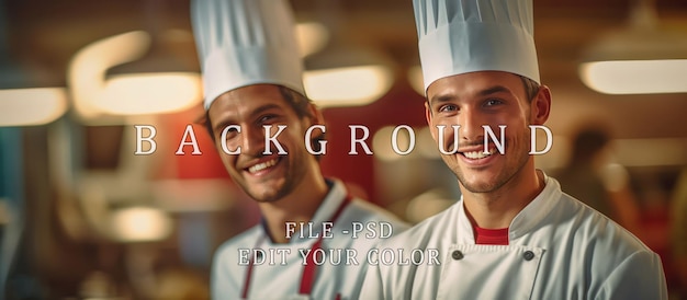 Portrait of a team of friendly smiling chefs standing together in a commercial kitchen