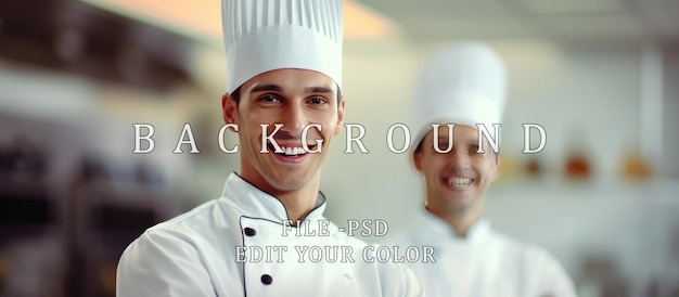 PSD portrait of a team of friendly smiling chefs standing together in a commercial kitchen