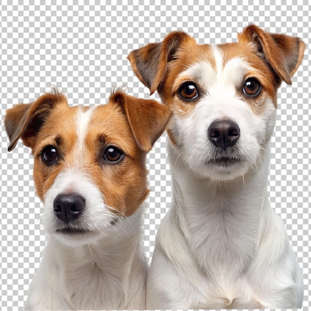 PSD portrait of two jack russell terrier dogs side view on transparent background