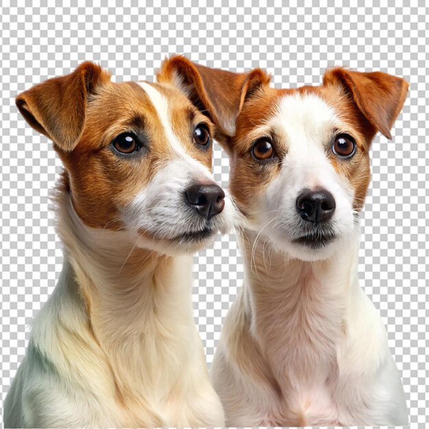 PSD portrait of two jack russell terrier dogs side view on transparent background