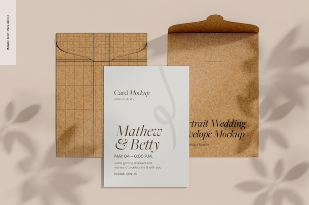 Portrait Wedding Envelopes with Card Mockup Top View