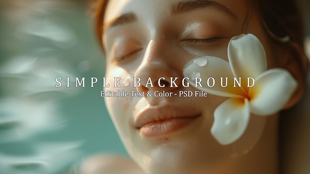 PSD portrait of young beautiful woman in spa environment blurred face focused on flower