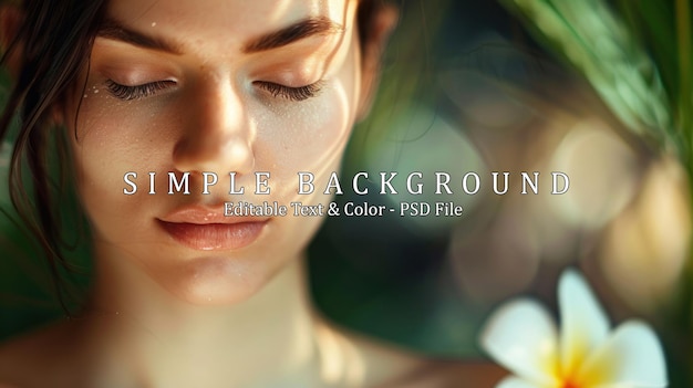 PSD portrait of young beautiful woman in spa environment blurred face focused on flower