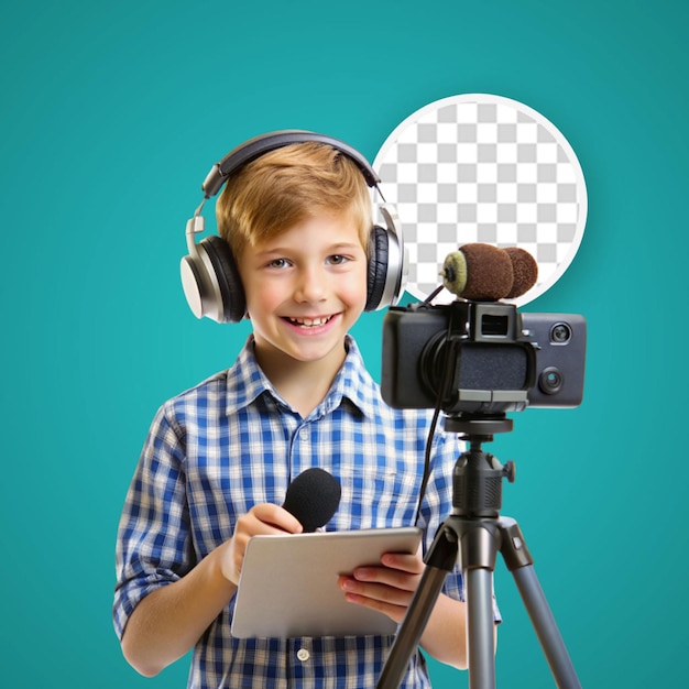 portrait of young girl with headphones recording video